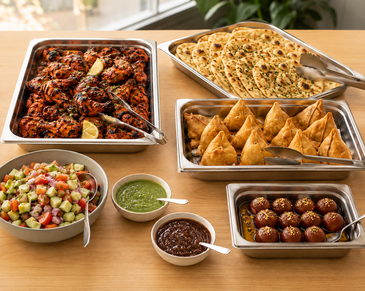 Full tray of tandoori chicken with the lid off